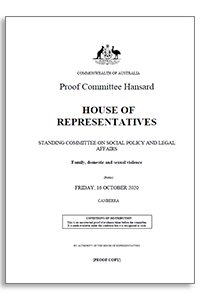 Cover of the Hansard Transcript of the Public Hearing into Family, Domestic and Sexual Violence