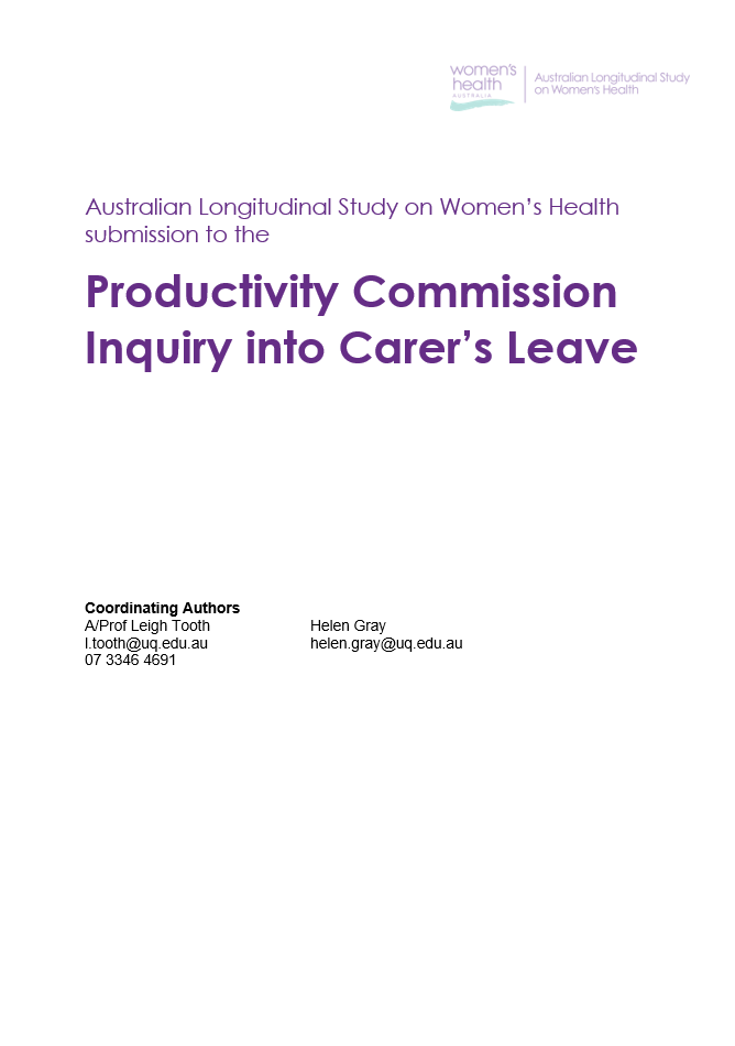 Submission cover - ALSWH response to the Productivity Commission Inquiry into Carer Leave